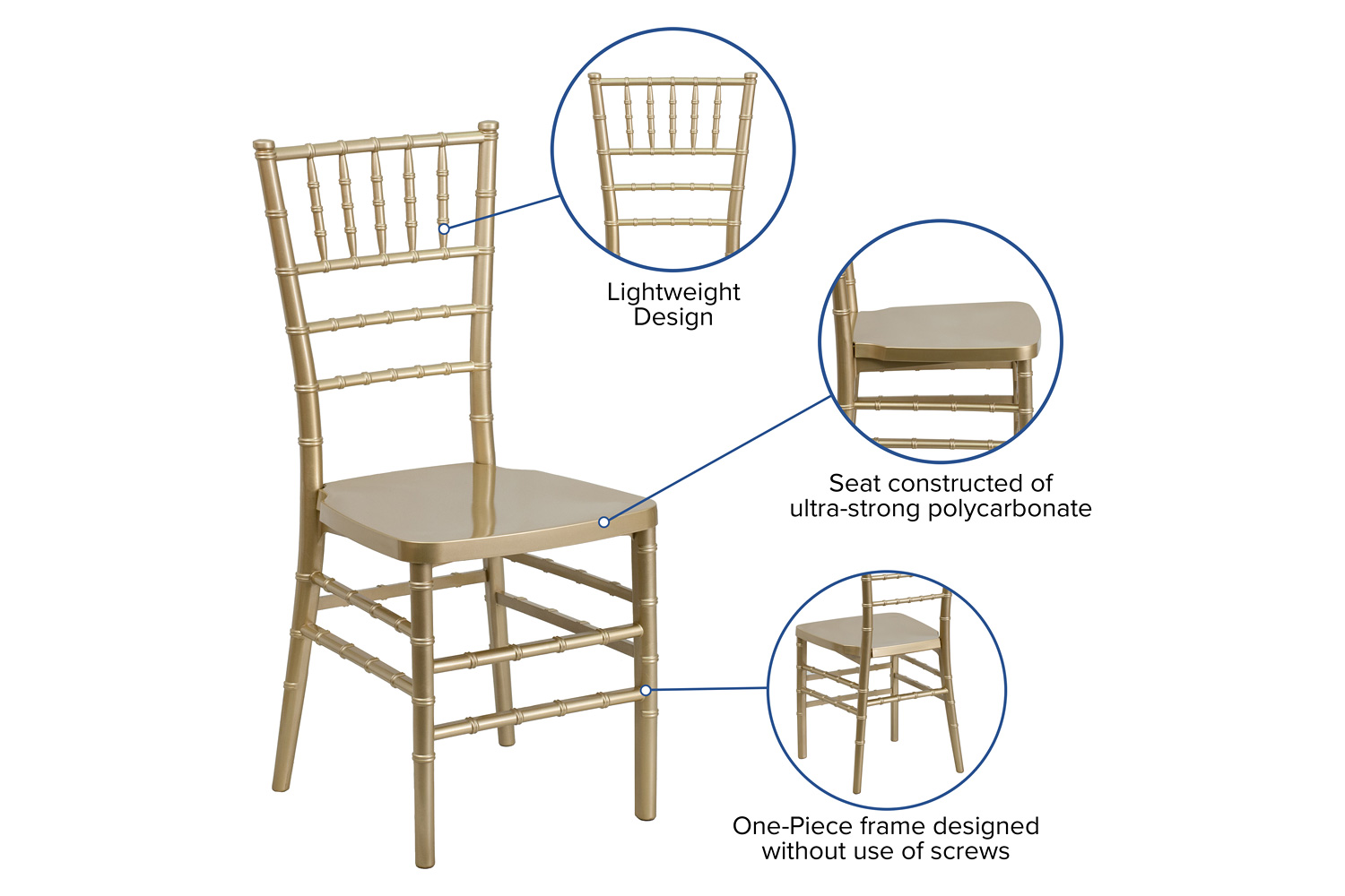 BLNK™ HERCULES PREMIUM Series Resin Stacking Chiavari Chair - Gold