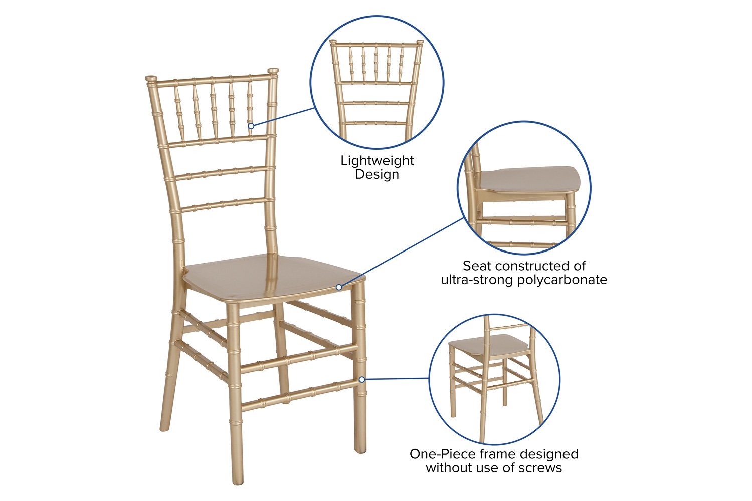 BLNK HERCULES Series Resin Stacking Chiavari Chair - Gold