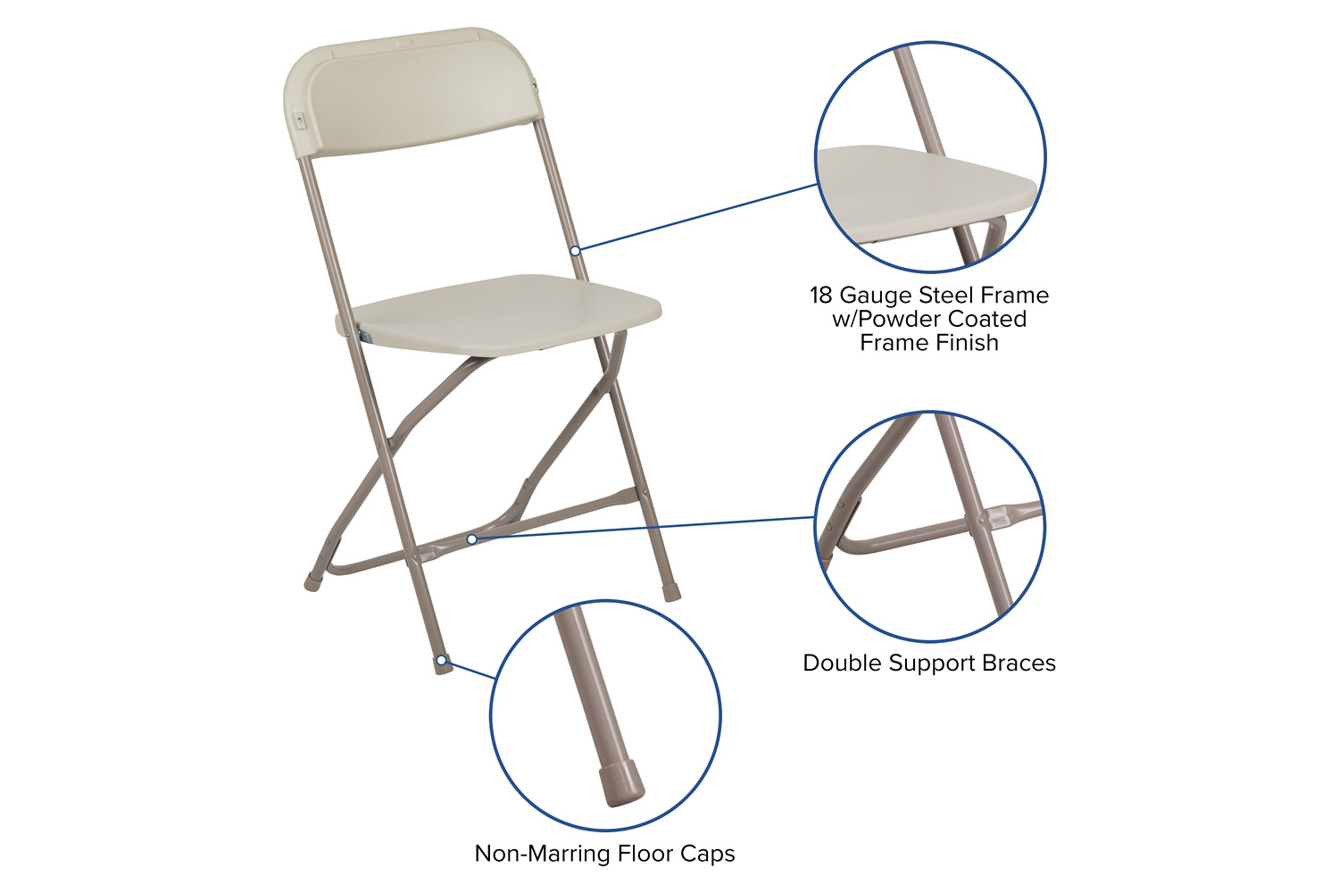 BLNK HERCULES Series Plastic Lightweight Folding Chair - Beige