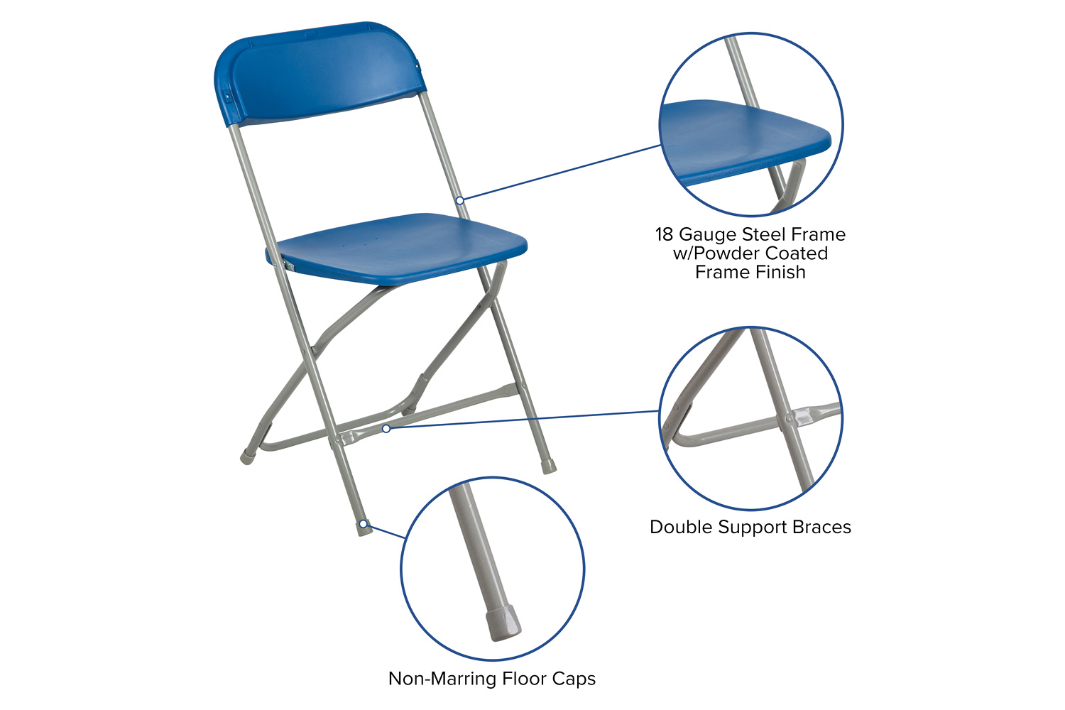 BLNK HERCULES Series Plastic Lightweight Folding Chair - Blue