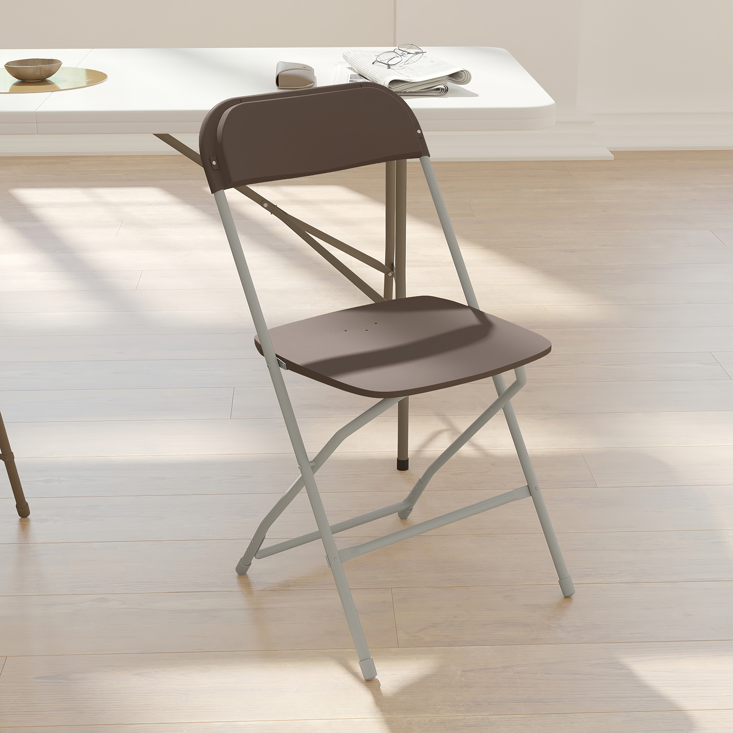 BLNK™ HERCULES Series Plastic Lightweight Folding Chair - Brown