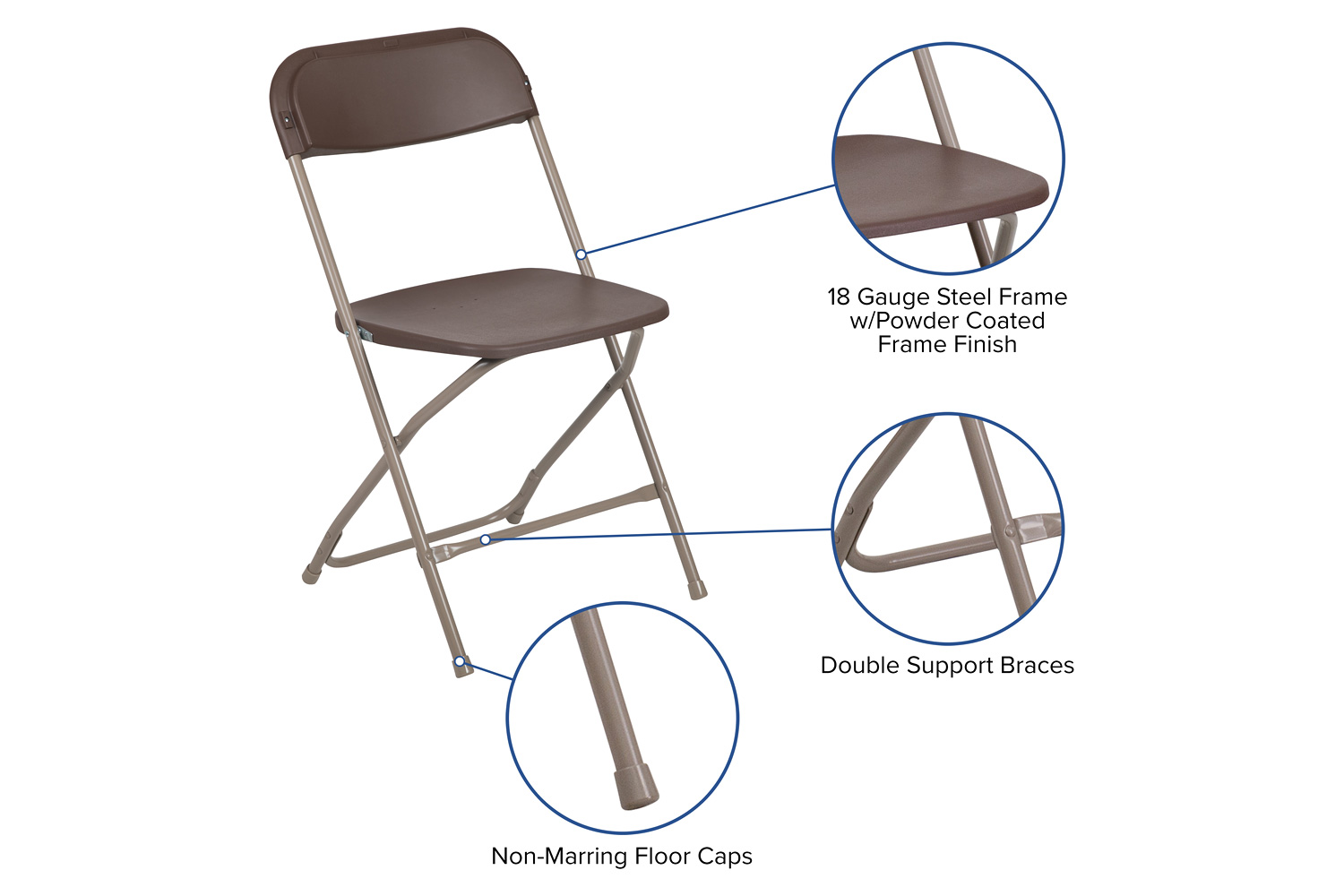 BLNK™ HERCULES Series Plastic Lightweight Folding Chair - Brown