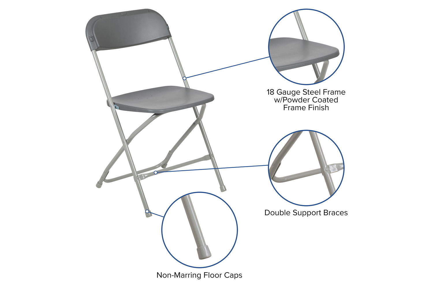 BLNK™ HERCULES Series Plastic Lightweight Folding Chair - Gray