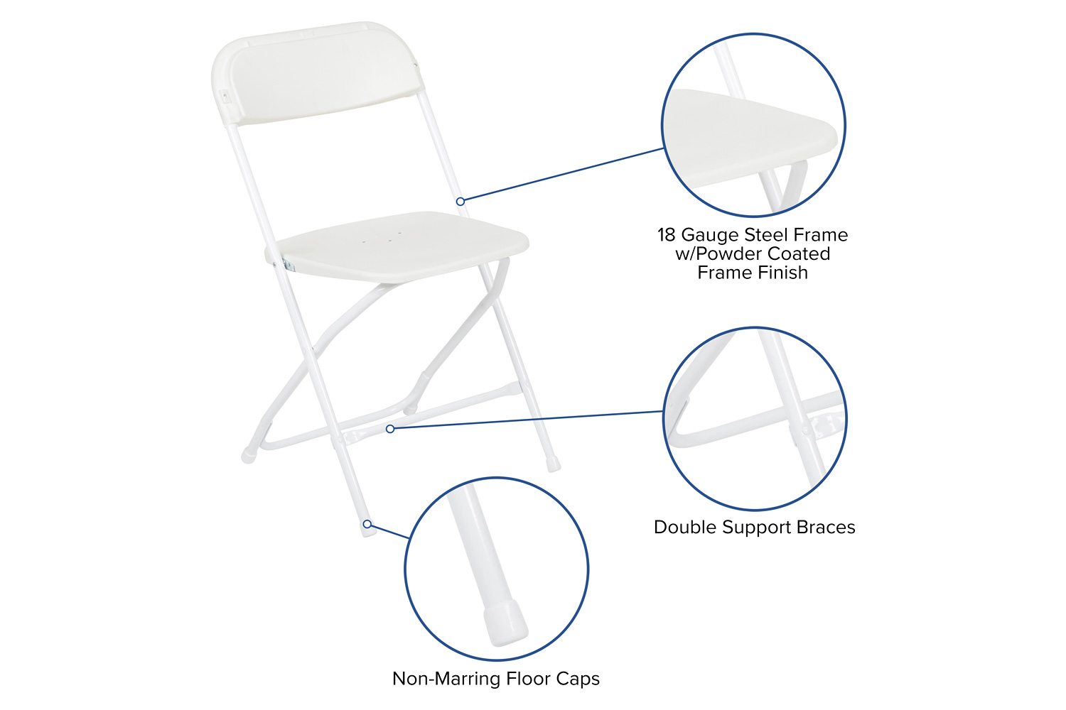 BLNK™ HERCULES Series Plastic Lightweight Folding Chair - White