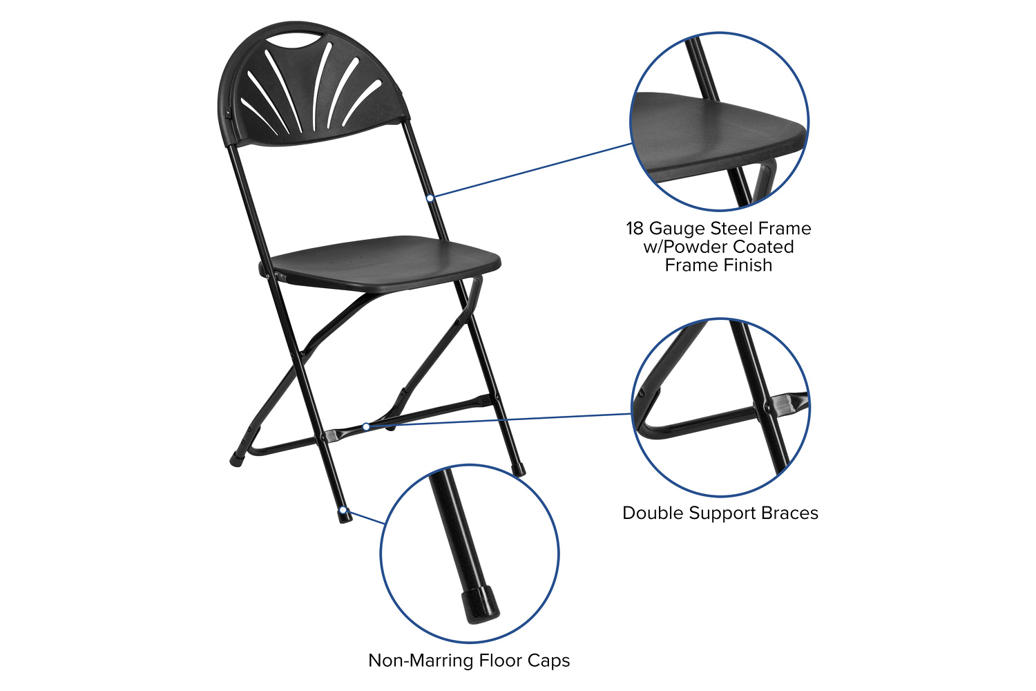 BLNK HERCULES Series Plastic Fan Back Folding Chair - Black