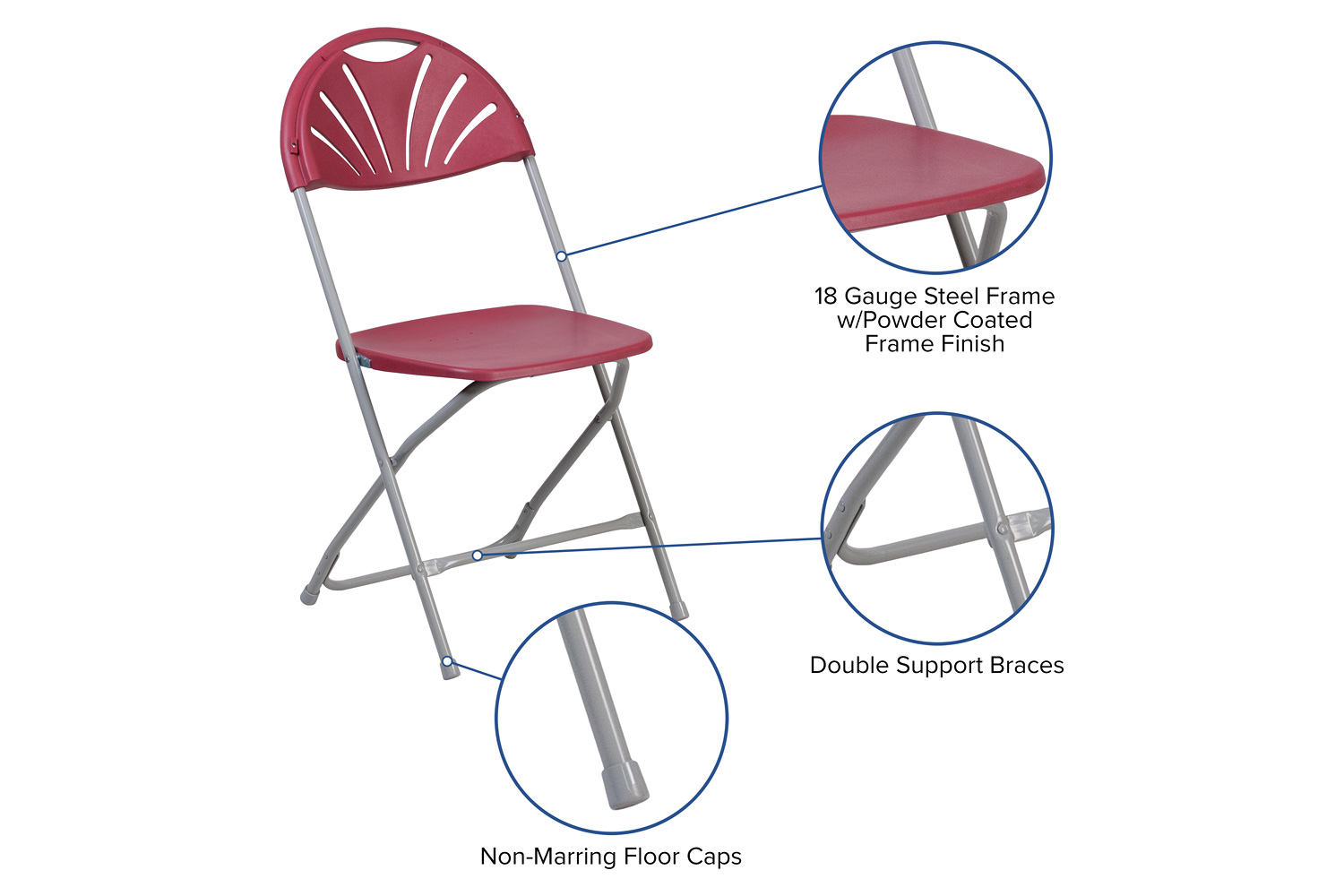 BLNK™ HERCULES Series Plastic Fan Back Folding Chair - Burgundy