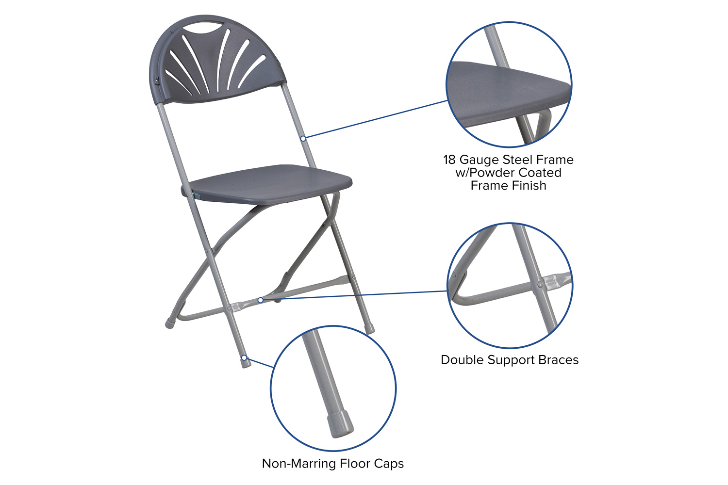 BLNK HERCULES Series Plastic Fan Back Folding Chair - Charcoal