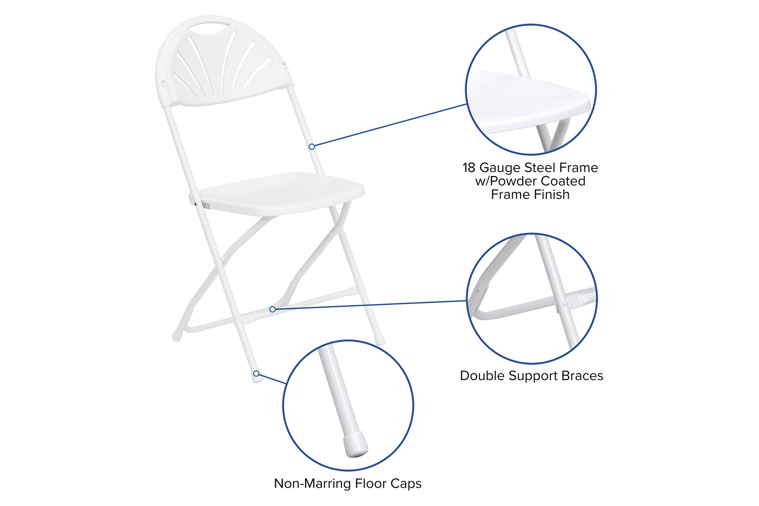 BLNK HERCULES Series Plastic Fan Back Folding Chair - White