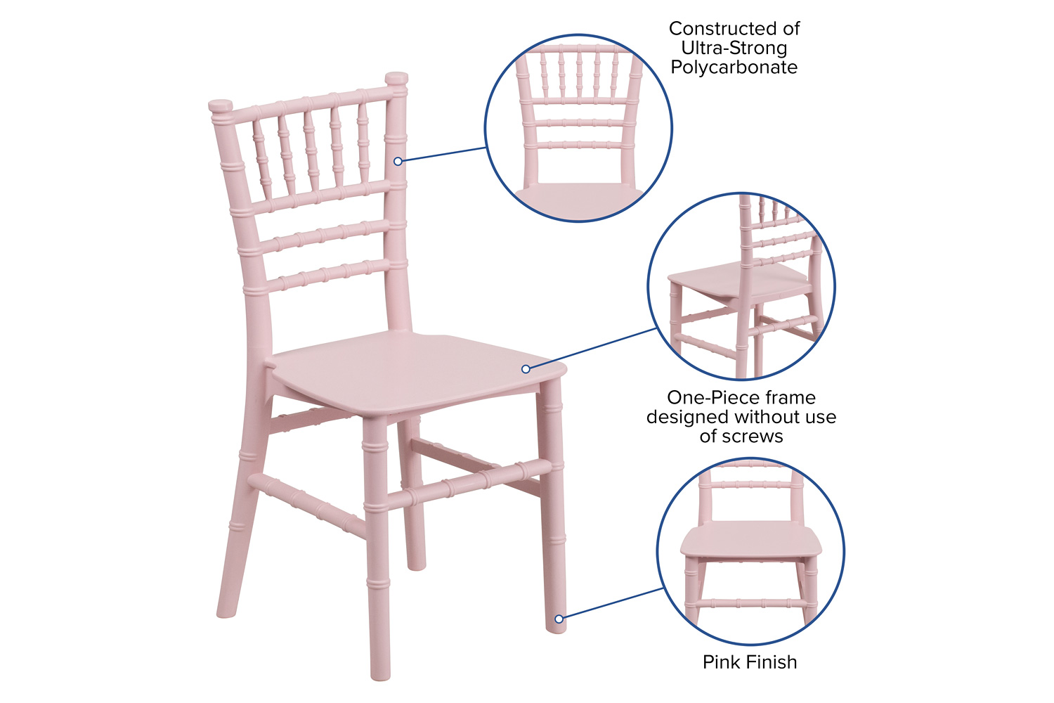 BLNK HERCULES Child’s Resin Party and Event Chiavari Chair - Pink