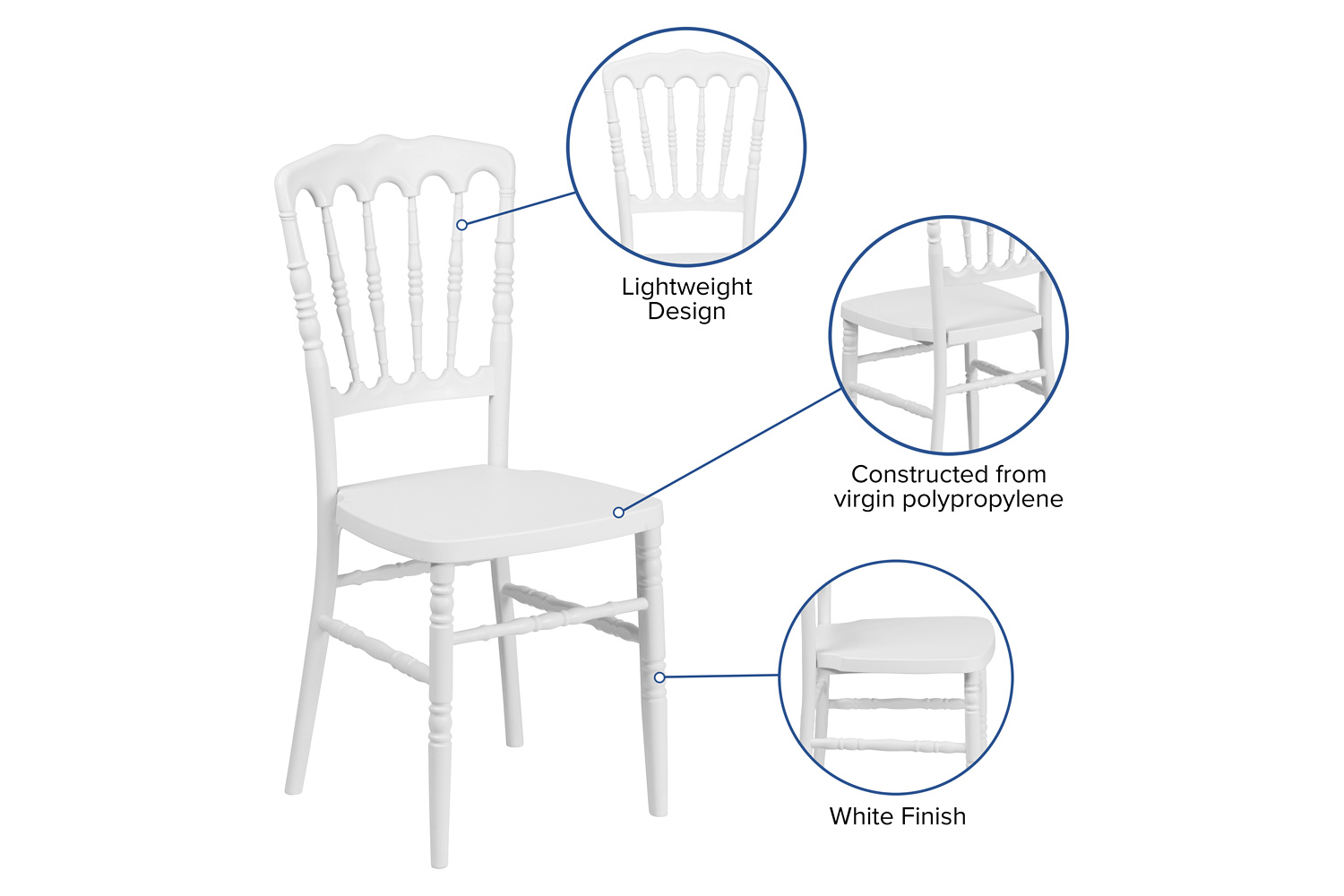 BLNK HERCULES Series Resin Stacking Napoleon Chair - White