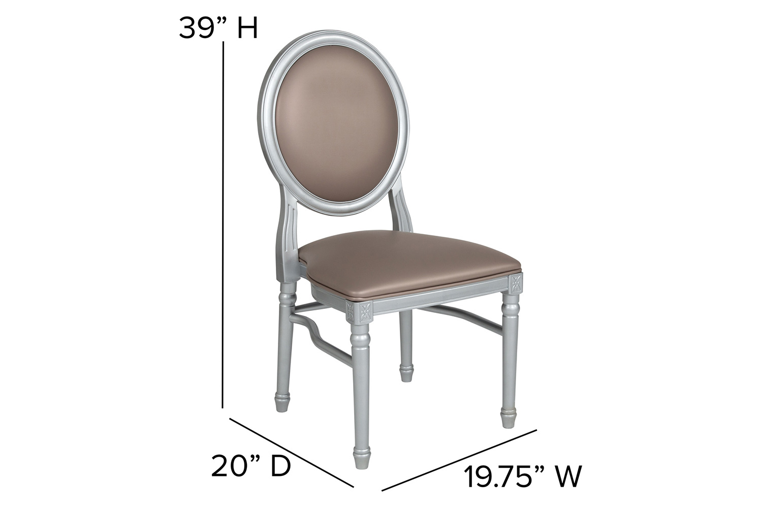 BLNK - HERCULES Series Vinyl King Louis Chair with Taupe Back and Seat and Silver Frame