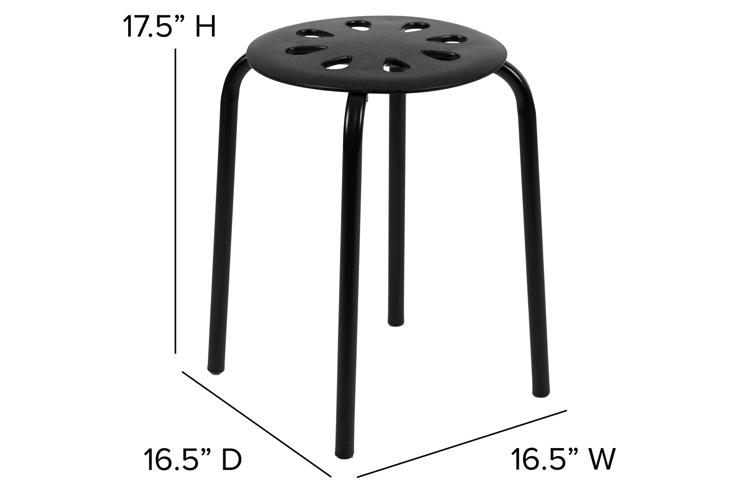 BLNK Bailey Plastic Nesting Stack Stools 5 Pack - Black, 17.5"H Seat