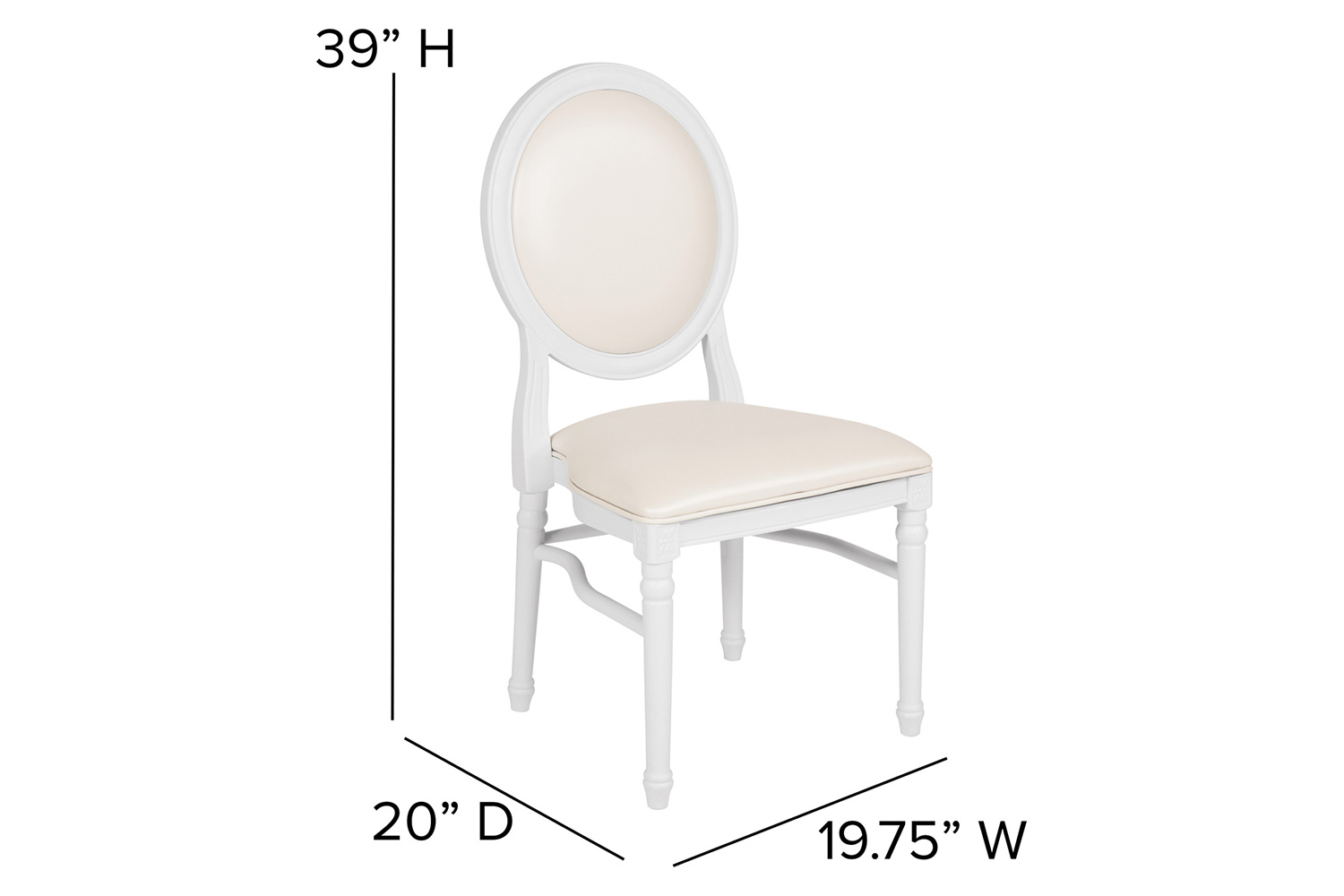 BLNK - HERCULES Series Vinyl King Louis Chair with White Back and Seat and White Frame