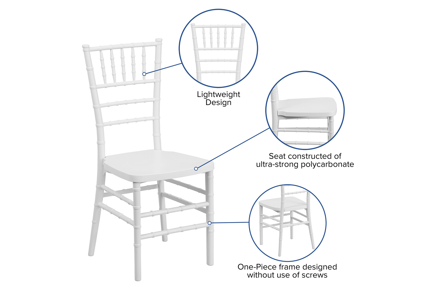 BLNK HERCULES PREMIUM Series Resin Stacking Chiavari Chair - Matte White