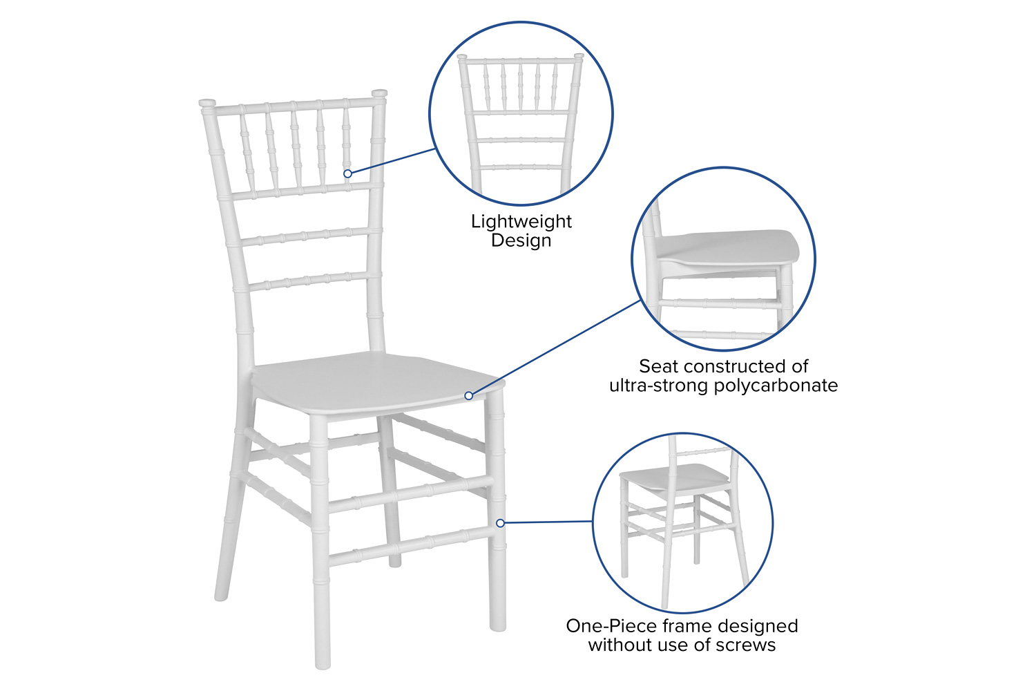 BLNK HERCULES Series Resin Stacking Chiavari Chair - White