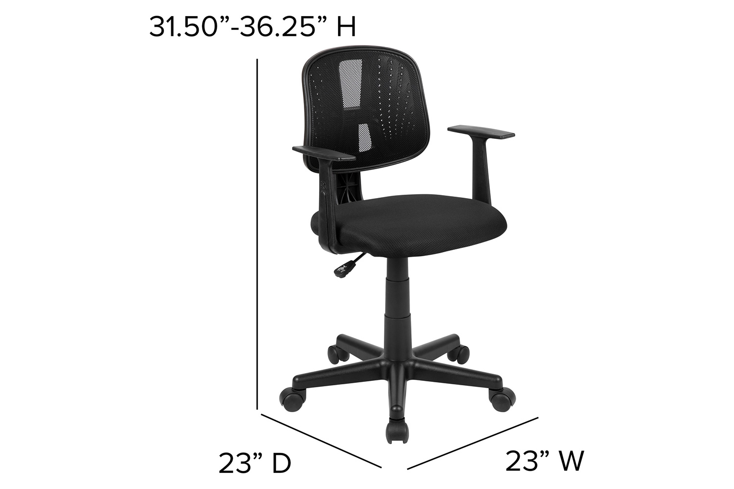 BLNK Flash Fundamentals Mid-Back Mesh Swivel Task Office Chair with Pivot Back - Black, with Arms