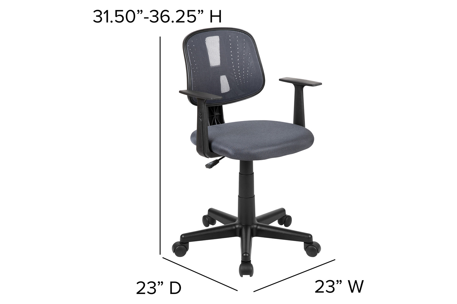 BLNK Flash Fundamentals Mid-Back Mesh Swivel Task Office Chair with Pivot Back - Gray, with Arms