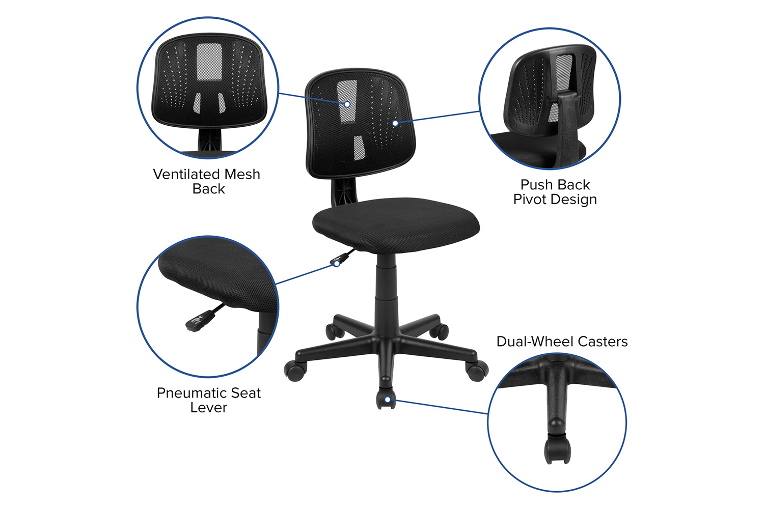 BLNK Flash Fundamentals Mid-Back Mesh Swivel Task Office Chair with Pivot Back - Black