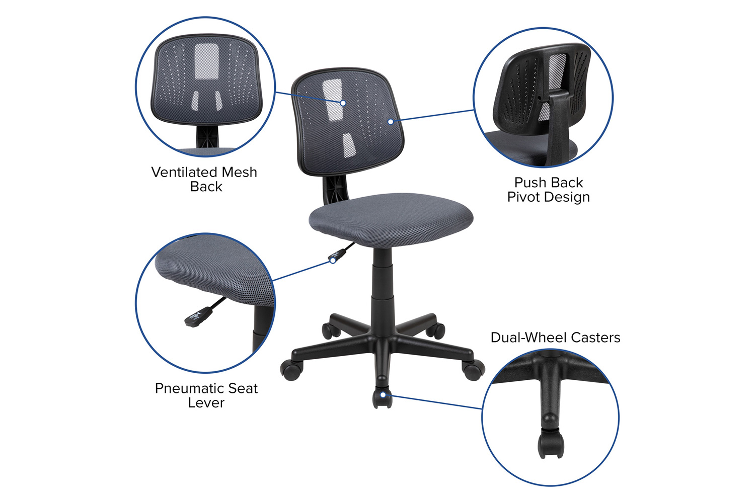 BLNK Flash Fundamentals Mid-Back Mesh Swivel Task Office Chair with Pivot Back - Gray