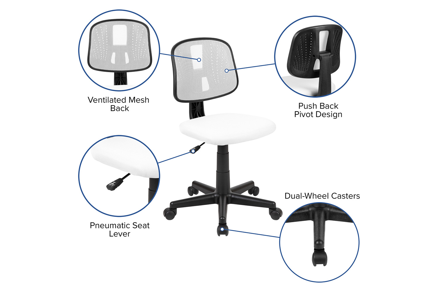 BLNK Flash Fundamentals Mid-Back Mesh Swivel Task Office Chair with Pivot Back - White