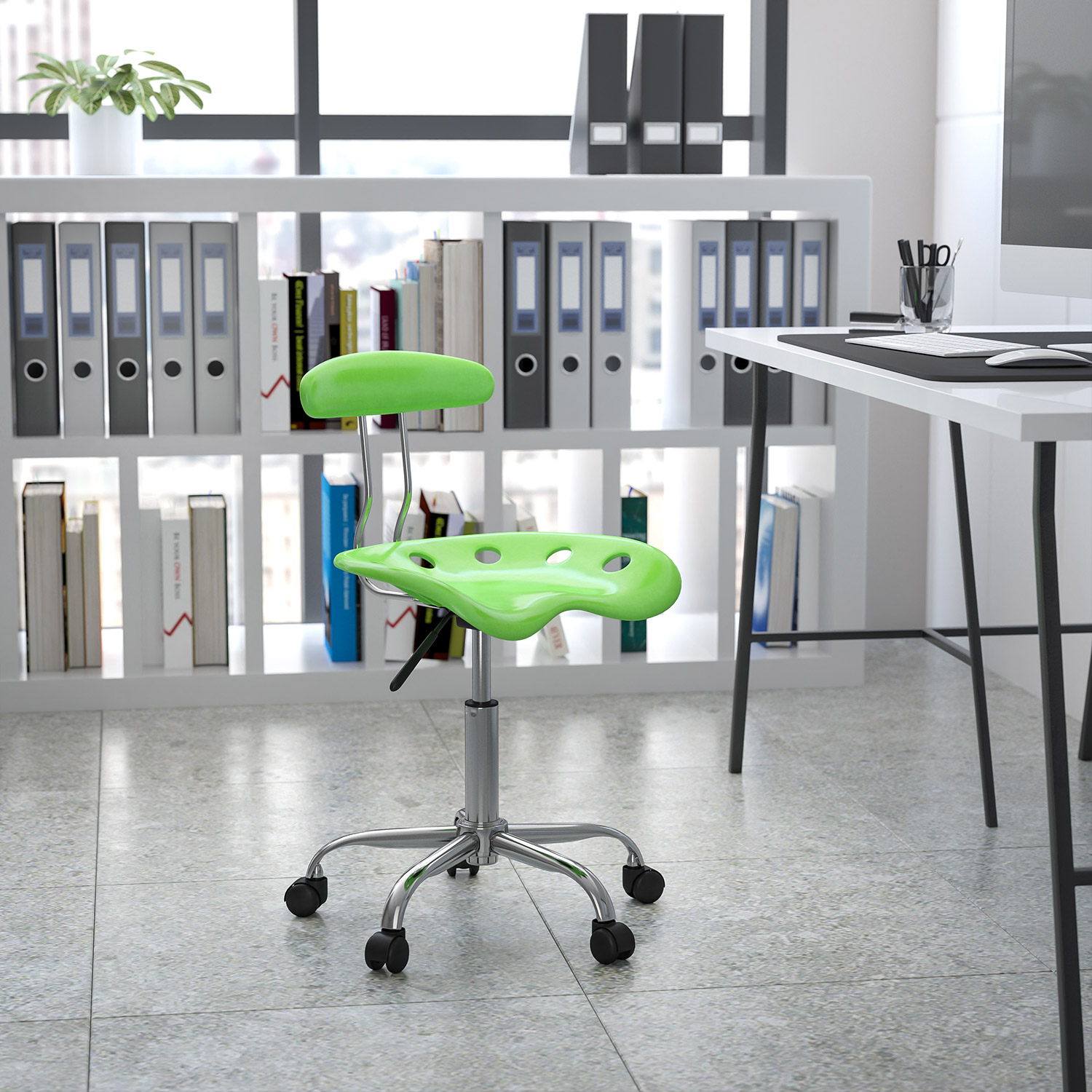 BLNK Elliott Vibrant Chrome Swivel Task Office Chair with Tractor Seat - Apple Green