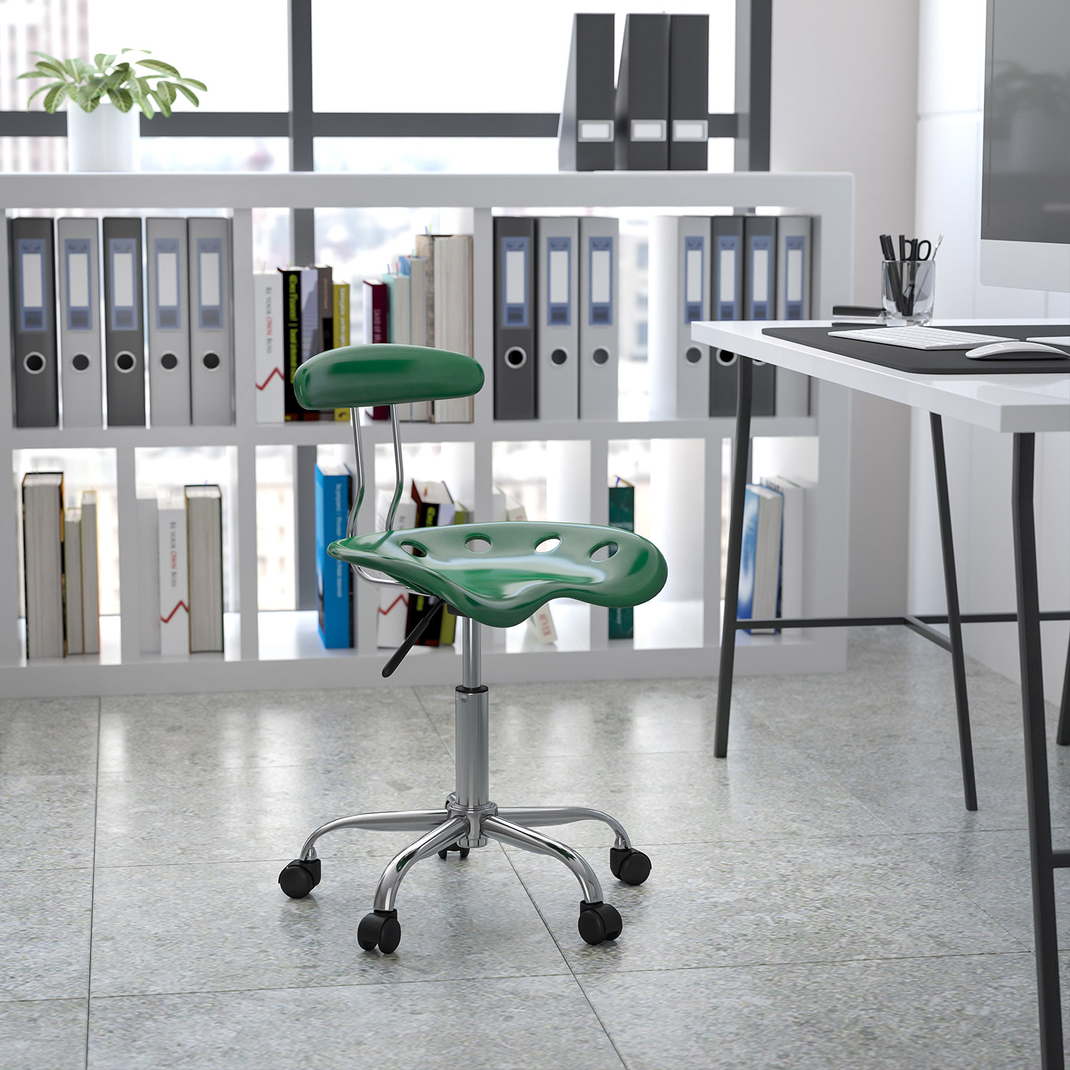 BLNK Elliott Vibrant Chrome Swivel Task Office Chair with Tractor Seat