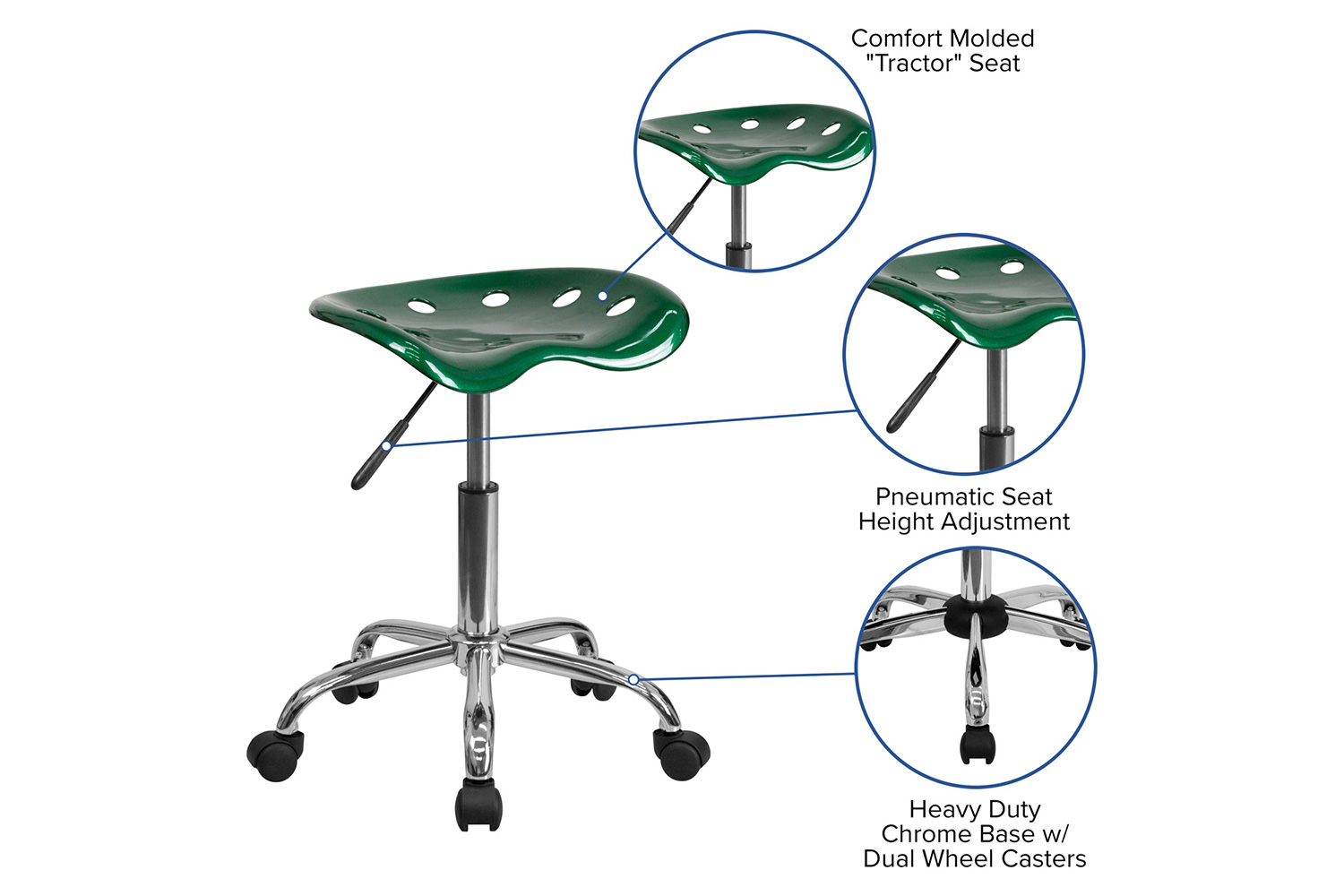 BLNK Taylor Vibrant Chrome Stool with Tractor Seat - Green