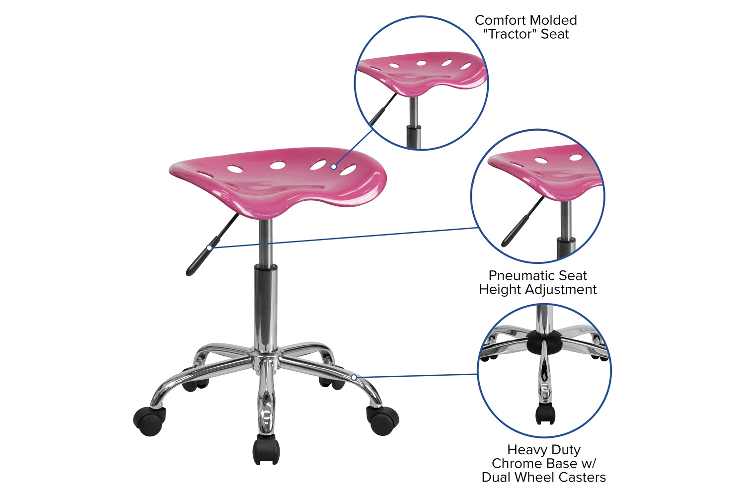 BLNK Taylor Vibrant Chrome Stool with Tractor Seat - Pink