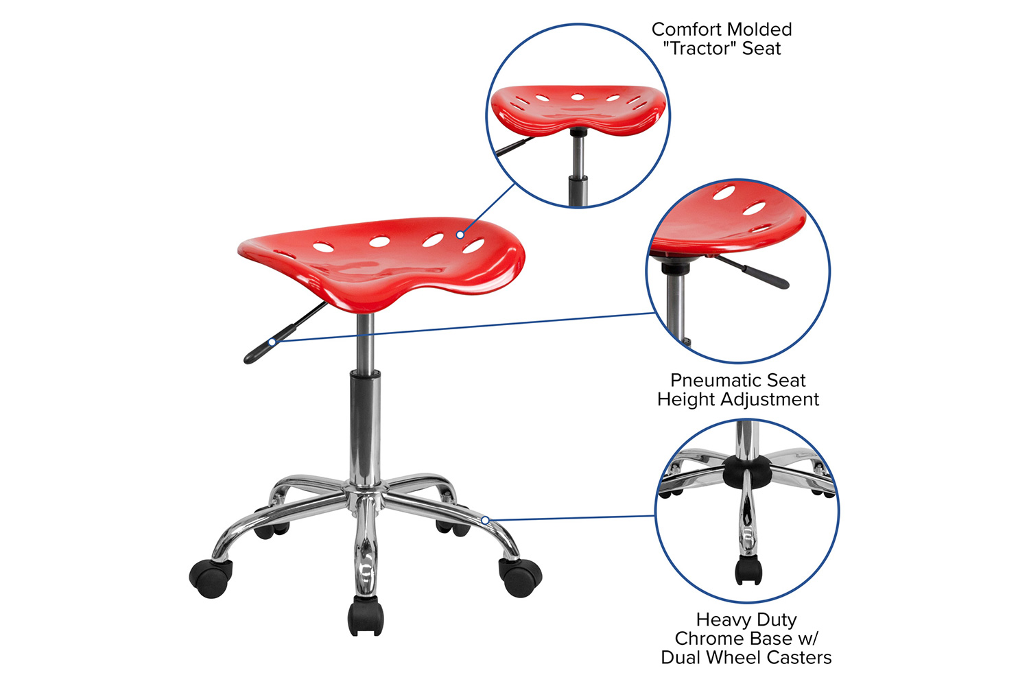 BLNK Taylor Vibrant Chrome Stool with Tractor Seat - Red