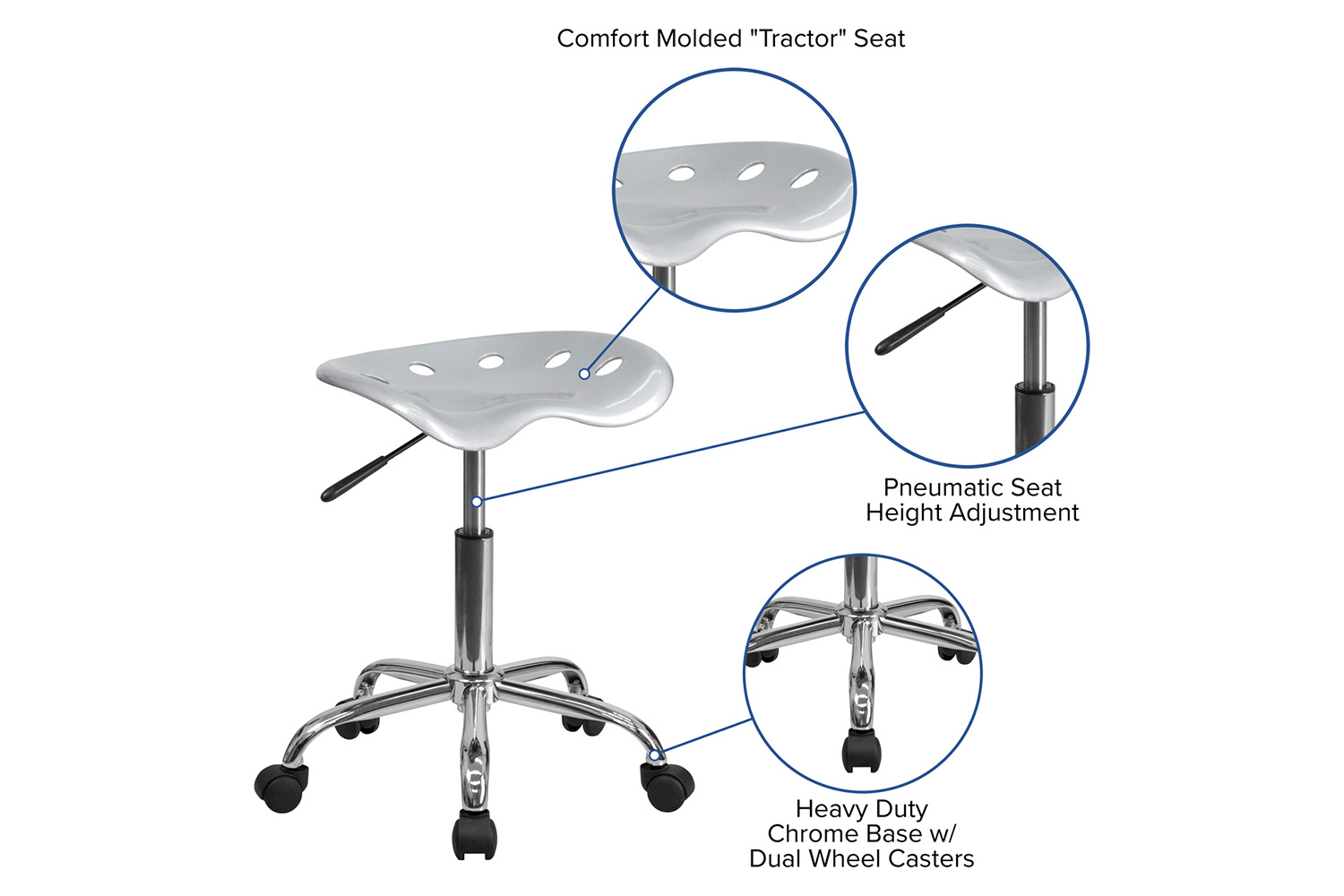 BLNK Taylor Vibrant Chrome Stool with Tractor Seat - Silver