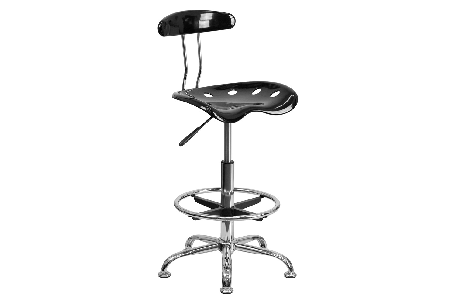 BLNK Bradley Vibrant Chrome Drafting Stool with Tractor Seat - Black