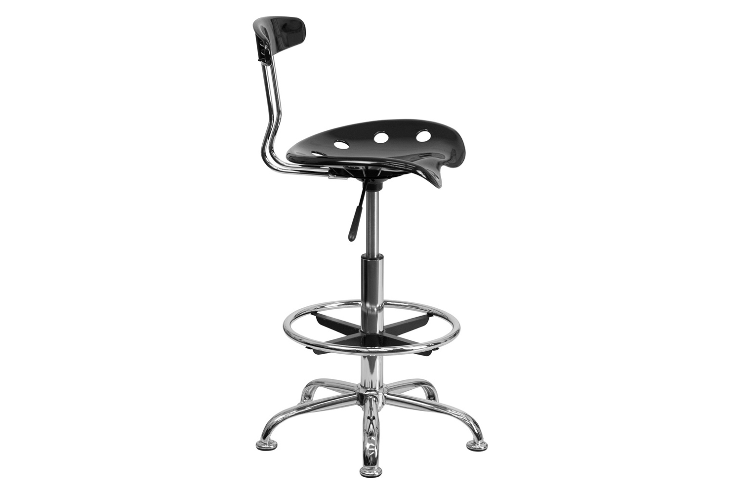 BLNK Bradley Vibrant Chrome Drafting Stool with Tractor Seat - Black