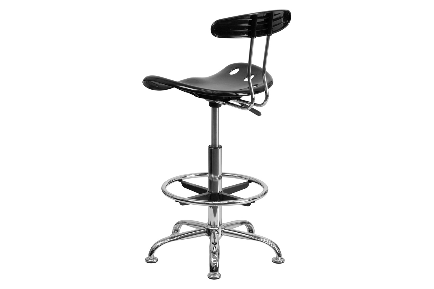 BLNK Bradley Vibrant Chrome Drafting Stool with Tractor Seat - Black