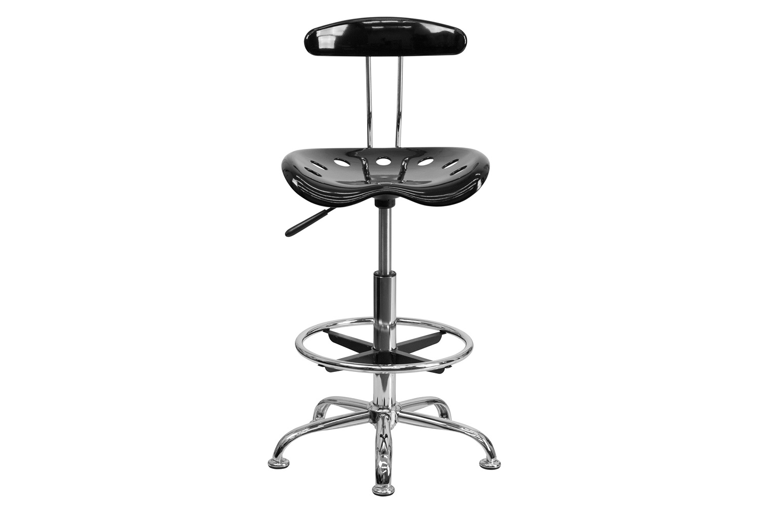 BLNK Bradley Vibrant Chrome Drafting Stool with Tractor Seat - Black