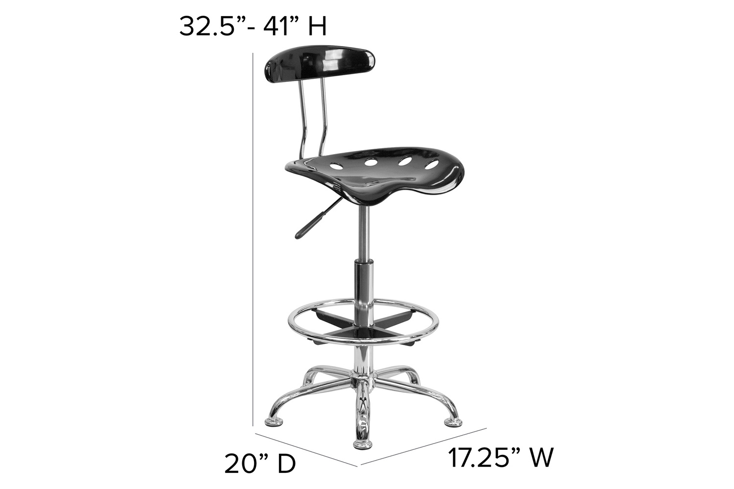 BLNK Bradley Vibrant Chrome Drafting Stool with Tractor Seat - Black