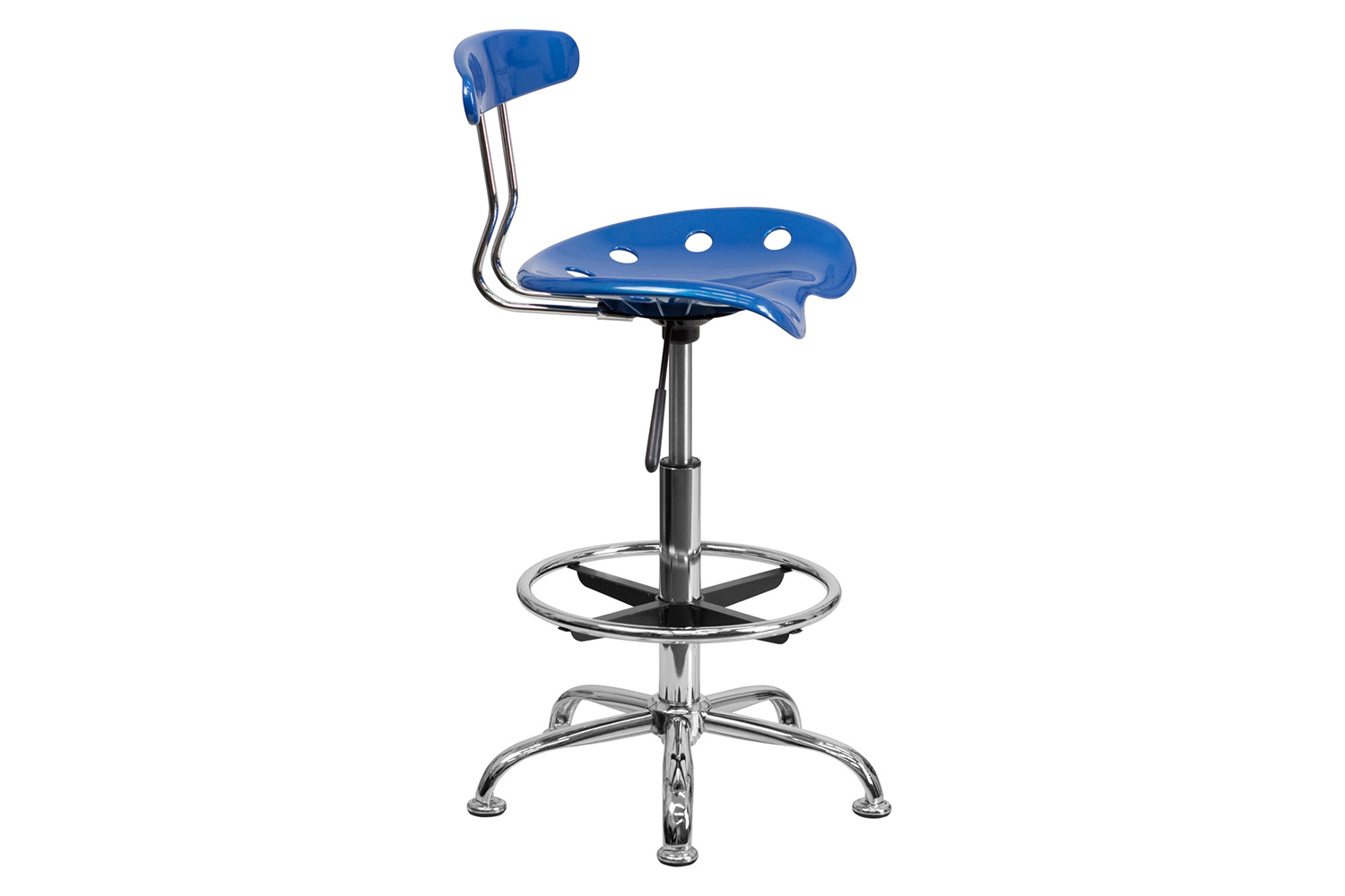 BLNK Bradley Vibrant Chrome Drafting Stool with Tractor Seat - Bright Blue