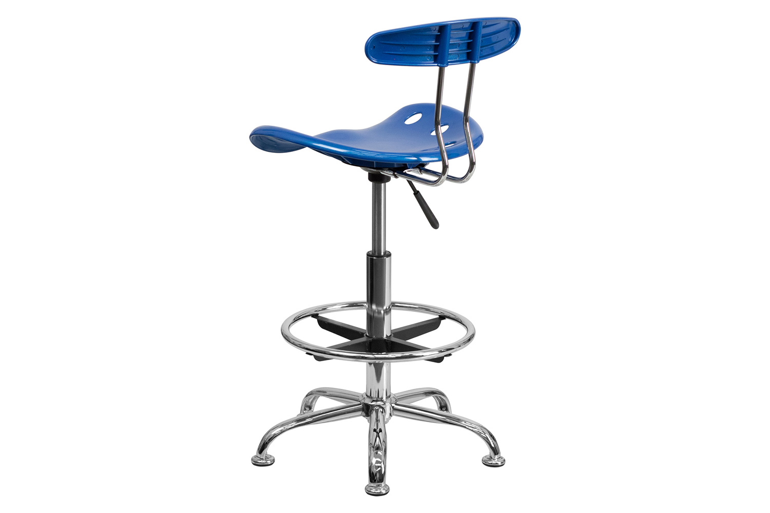 BLNK Bradley Vibrant Chrome Drafting Stool with Tractor Seat - Bright Blue