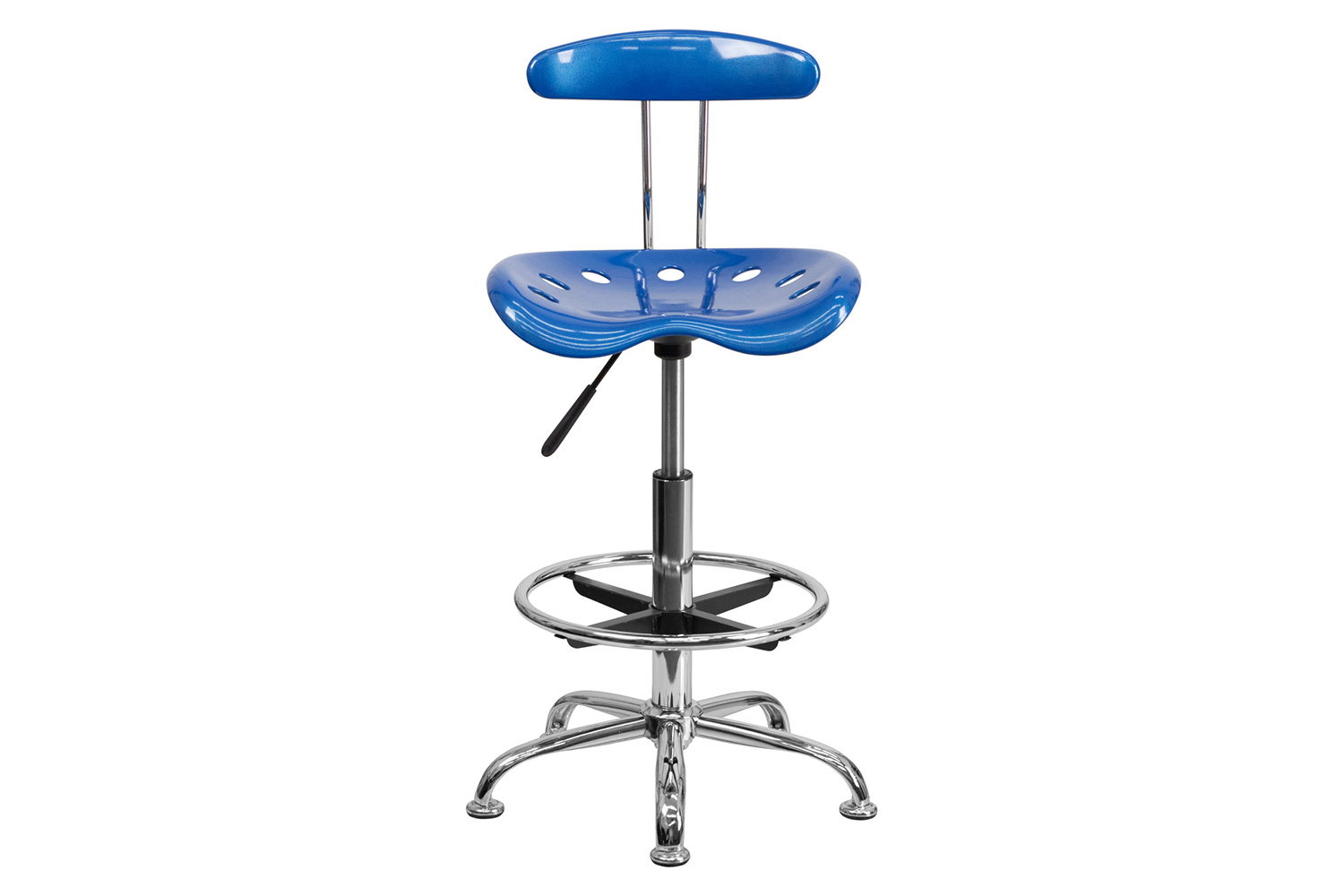 BLNK Bradley Vibrant Chrome Drafting Stool with Tractor Seat - Bright Blue