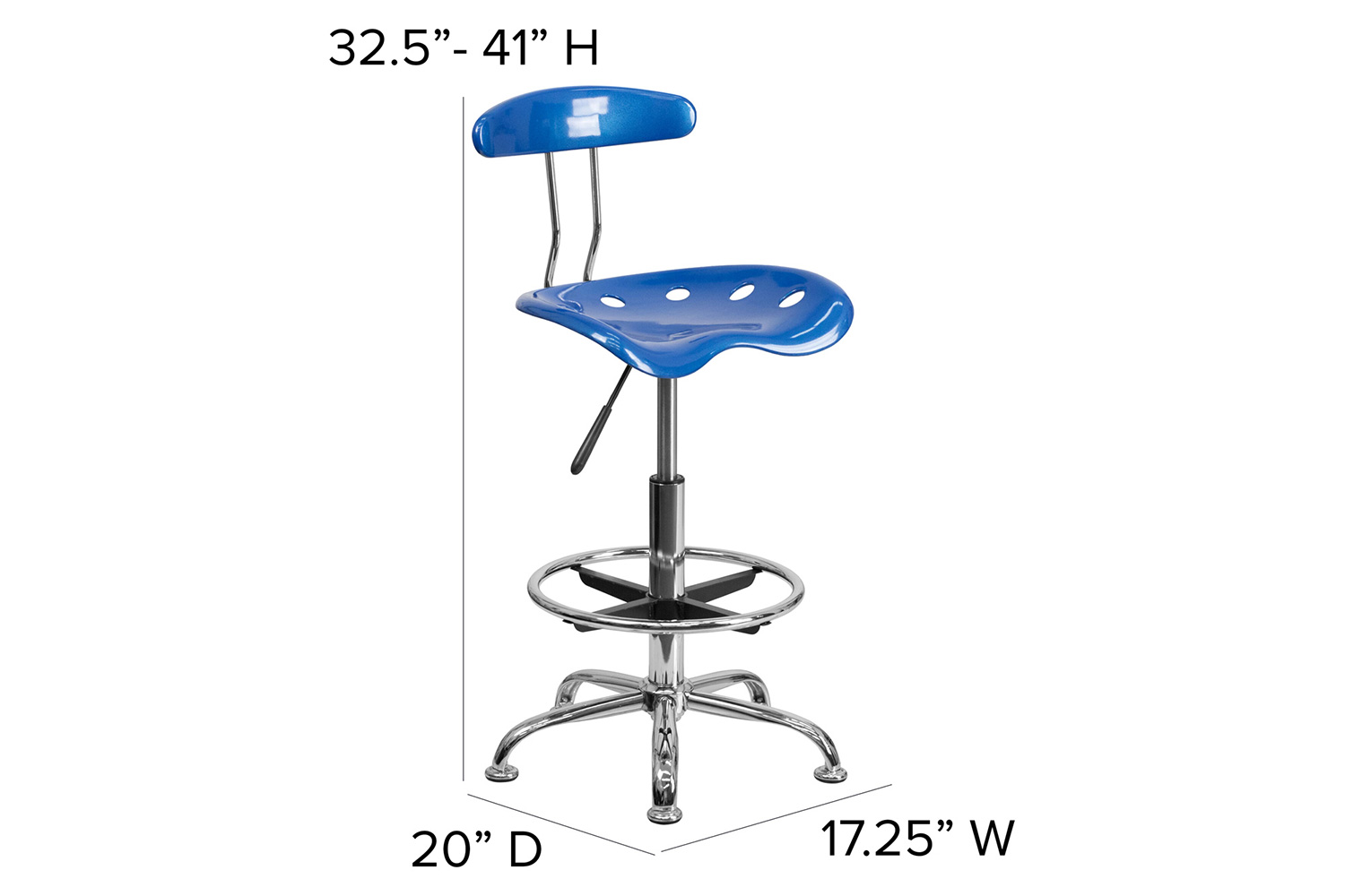 BLNK Bradley Vibrant Chrome Drafting Stool with Tractor Seat - Bright Blue