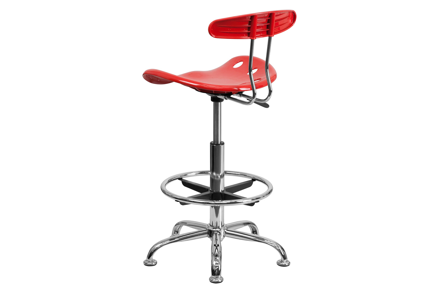 BLNK Bradley Vibrant Chrome Drafting Stool with Tractor Seat - Cherry