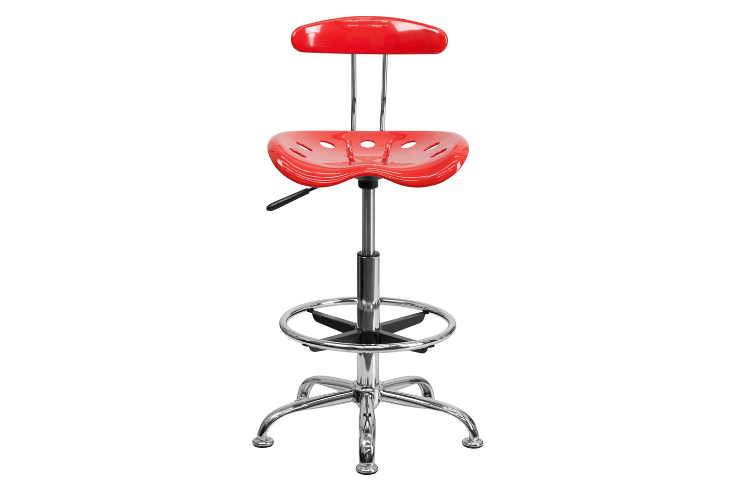 BLNK Bradley Vibrant Chrome Drafting Stool with Tractor Seat - Cherry