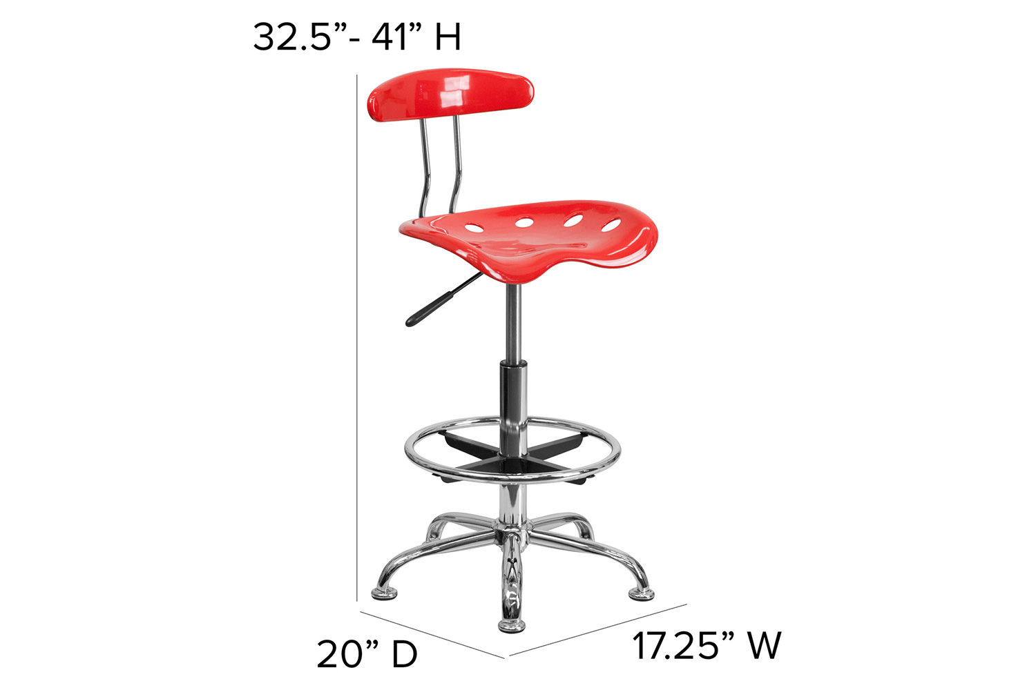 BLNK Bradley Vibrant Chrome Drafting Stool with Tractor Seat - Cherry