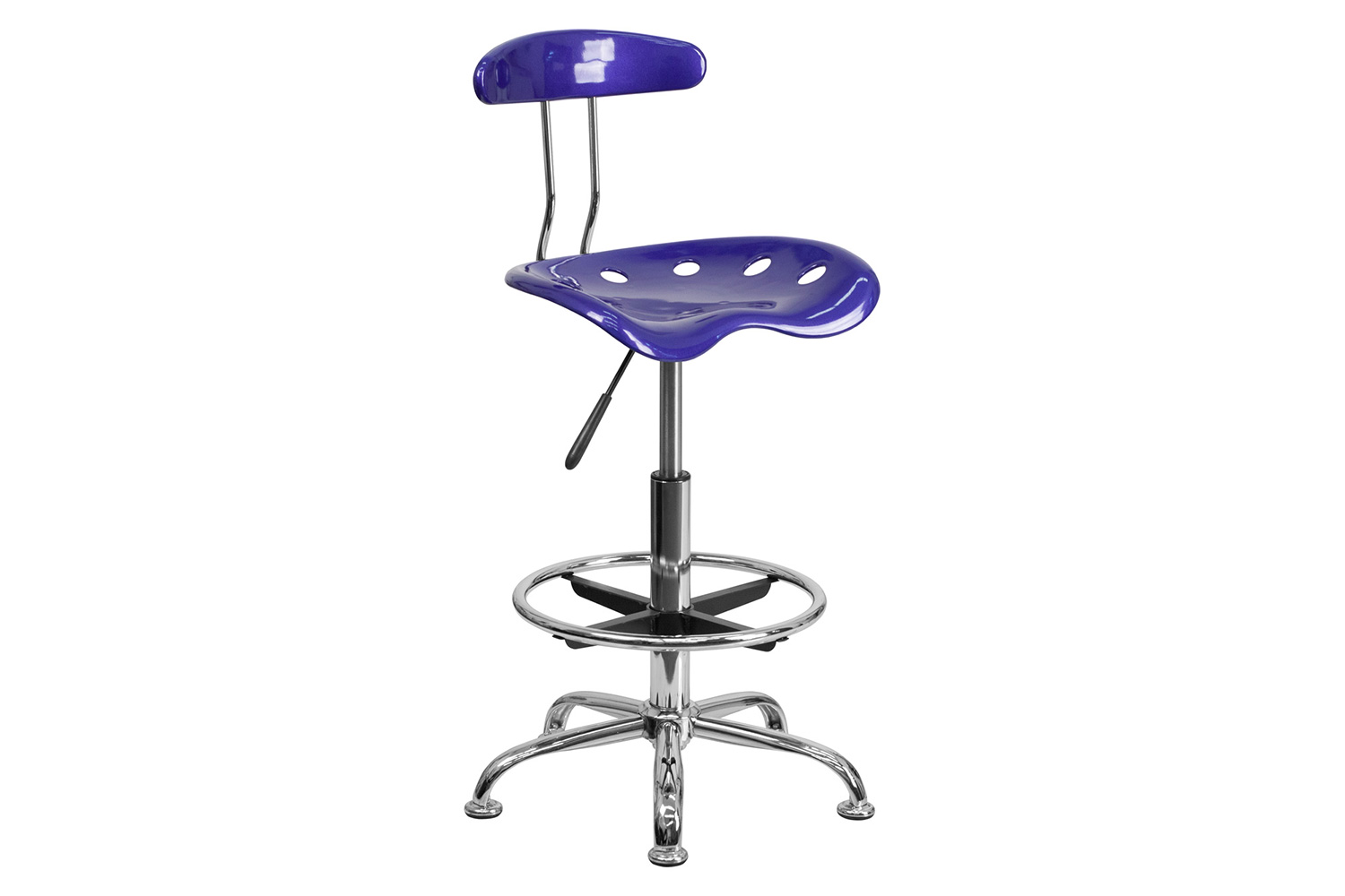 BLNK Bradley Vibrant Chrome Drafting Stool with Tractor Seat - Deep Blue