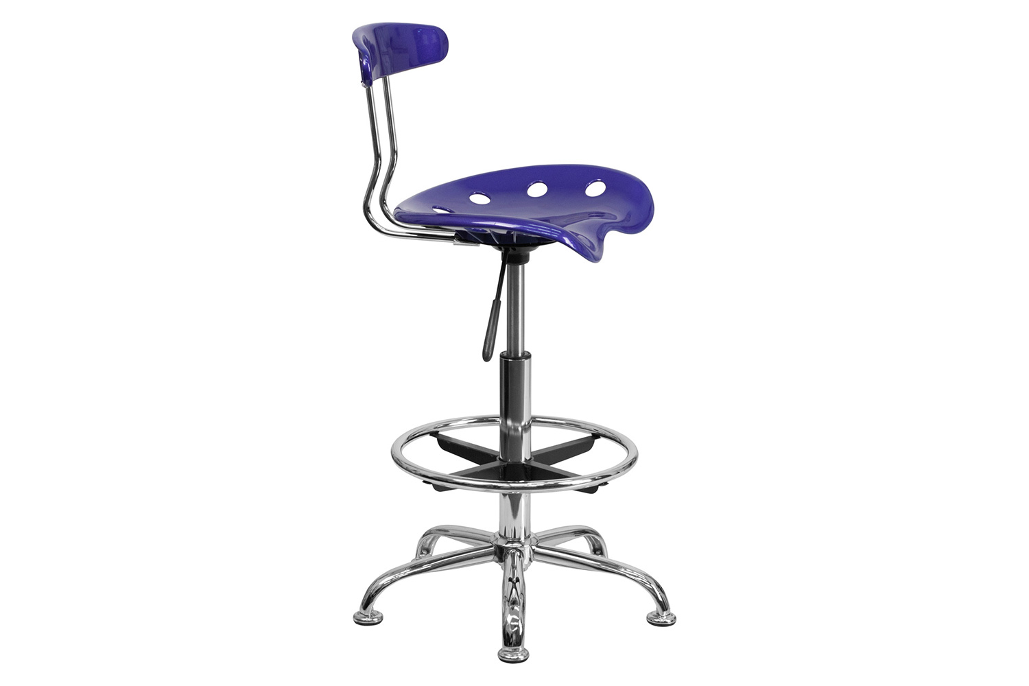 BLNK Bradley Vibrant Chrome Drafting Stool with Tractor Seat - Deep Blue