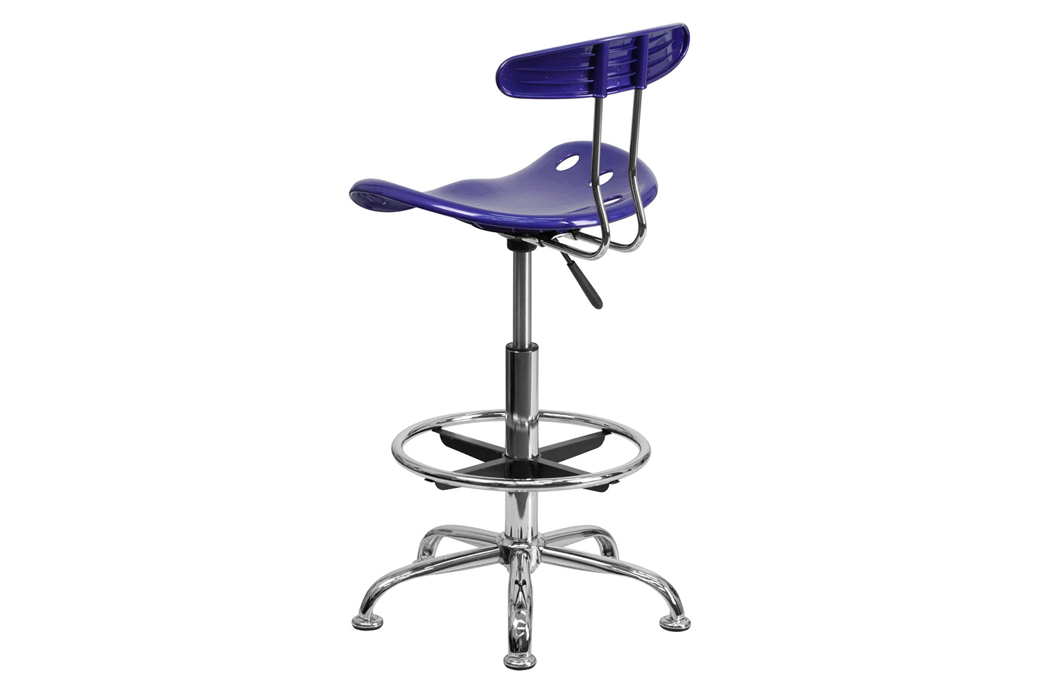 BLNK Bradley Vibrant Chrome Drafting Stool with Tractor Seat - Deep Blue