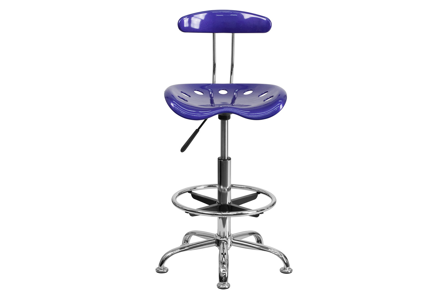 BLNK Bradley Vibrant Chrome Drafting Stool with Tractor Seat - Deep Blue