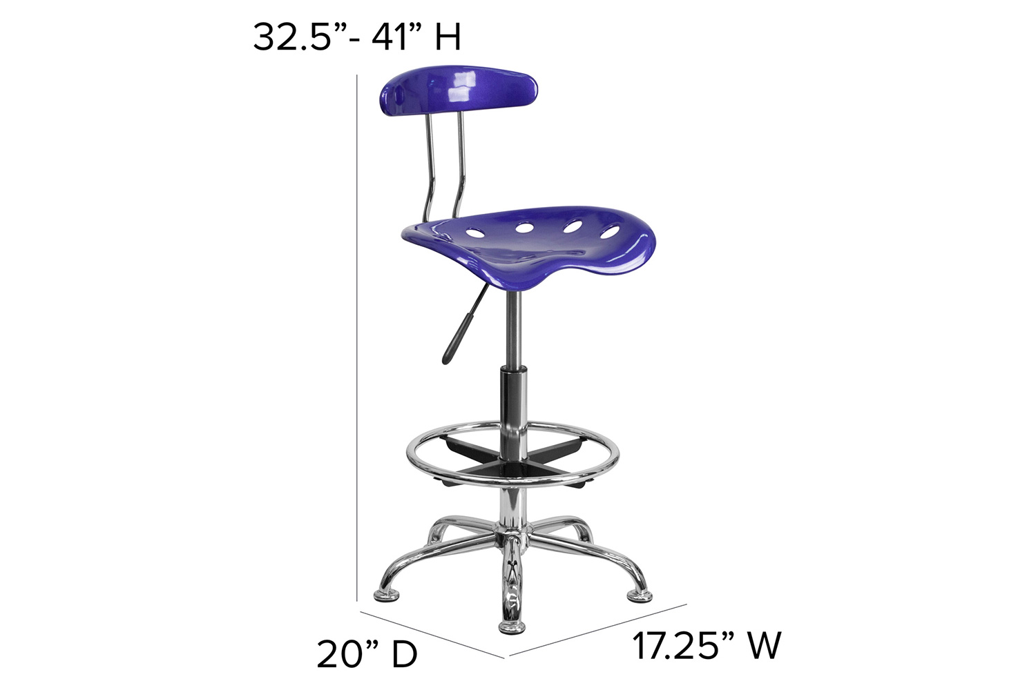 BLNK Bradley Vibrant Chrome Drafting Stool with Tractor Seat - Deep Blue