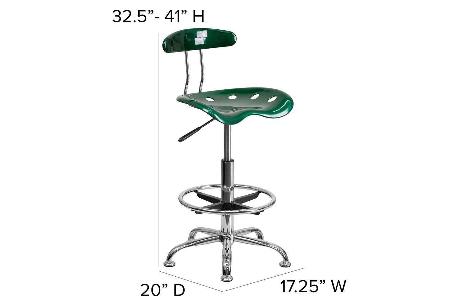 BLNK Bradley Vibrant Chrome Drafting Stool with Tractor Seat - Green