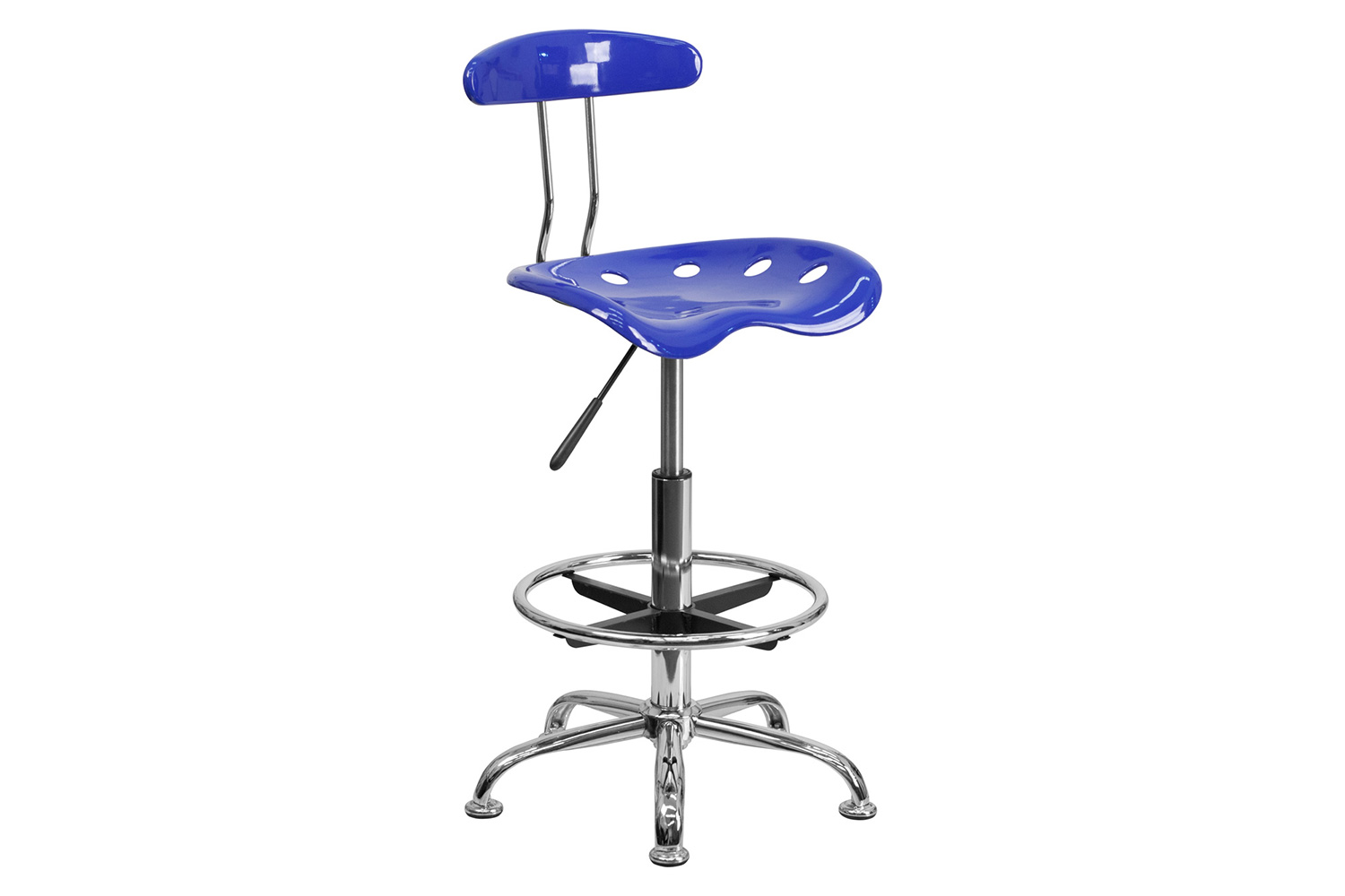 BLNK Bradley Vibrant Chrome Drafting Stool with Tractor Seat - Nautical Blue