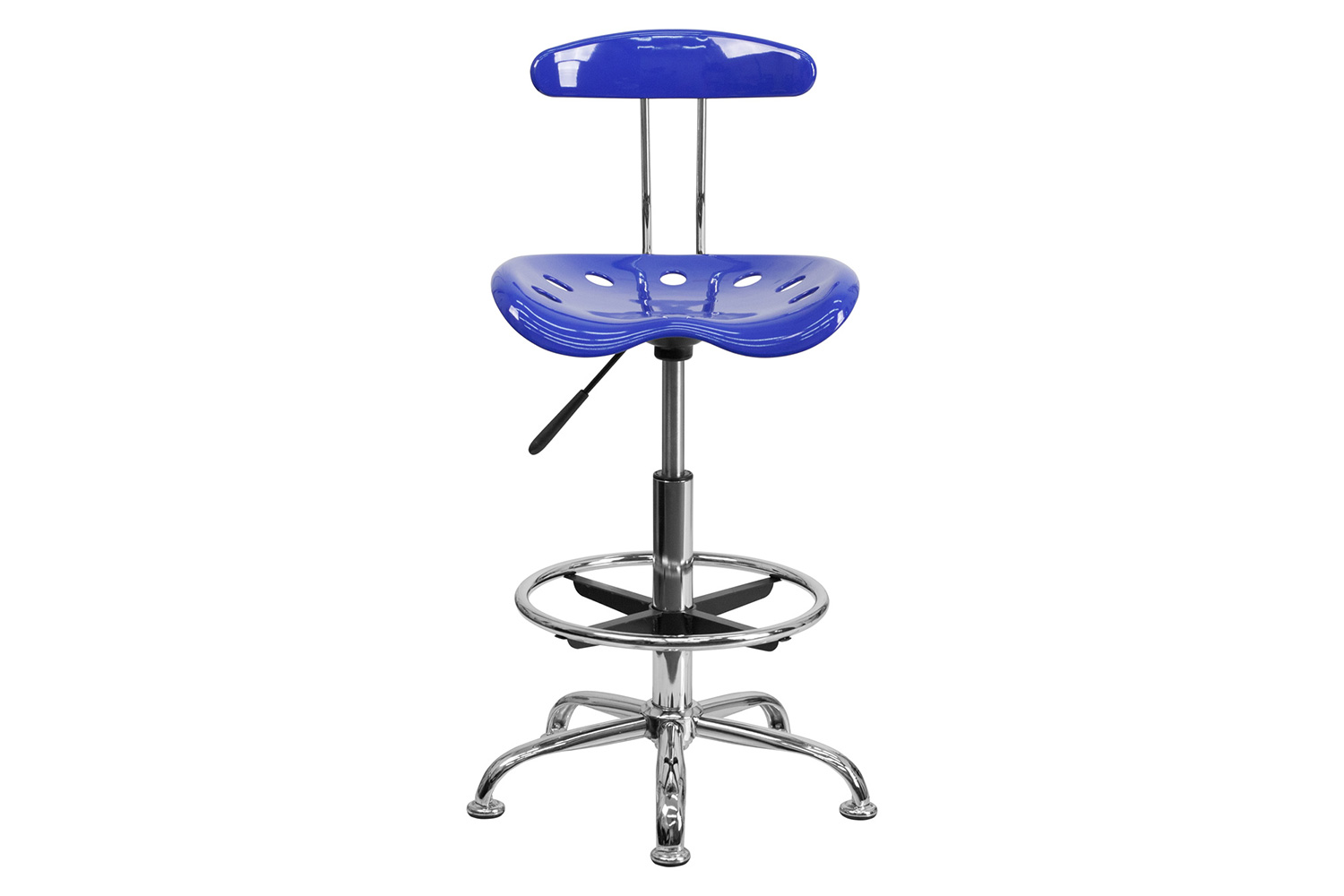 BLNK Bradley Vibrant Chrome Drafting Stool with Tractor Seat - Nautical Blue